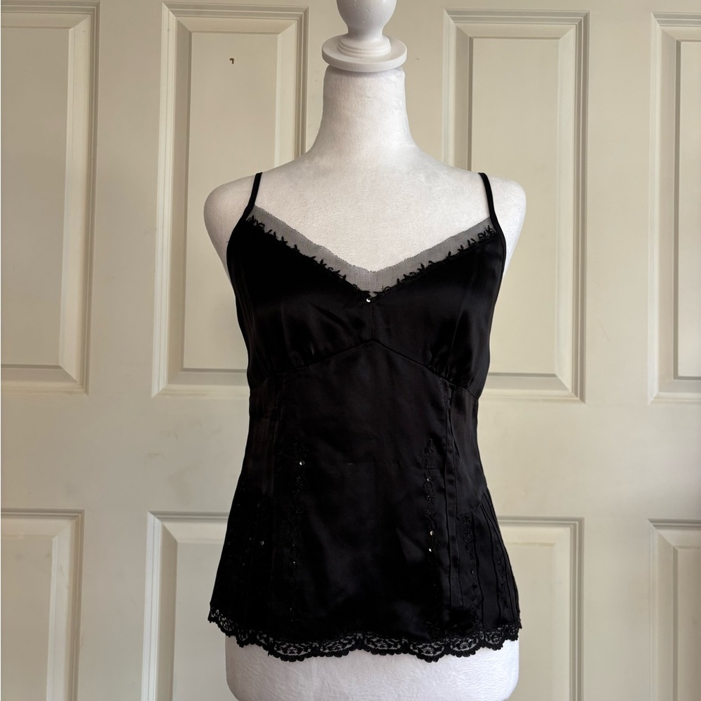 Satin Camisole Black w Lace and Sequins